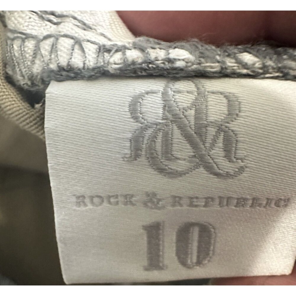 Rock And Republic Mid Rise Embroidered Logo Gray Metallic Skinny Jeans Size 10 - Picture 6 of 10